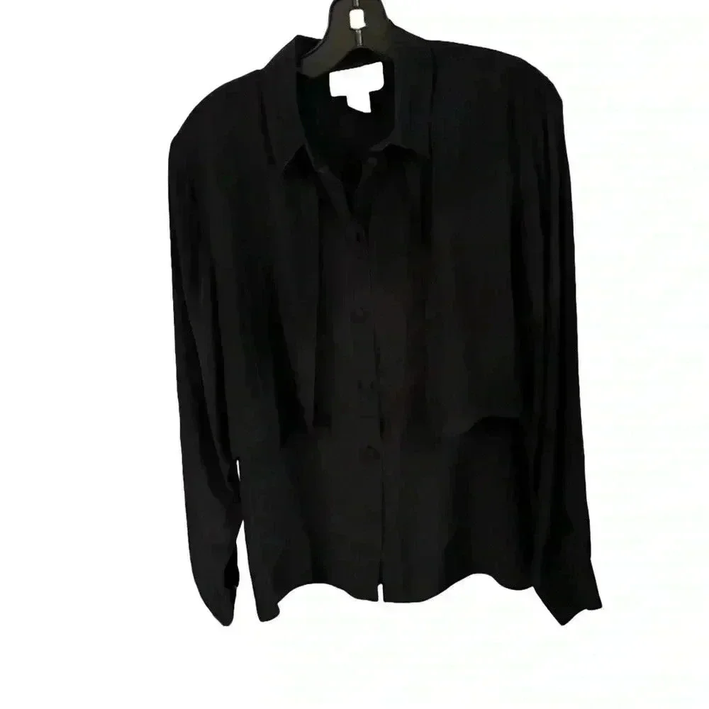 Vintage Silk Studio by Claude Bennett black long sleeve button up blouse size 10 - Picture 1 of 9